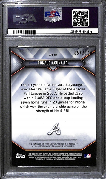 2018 Bowman Chrome Ronald Acuna Jr. 2017 AFL Fall Stars Autograph Graded PSA 8